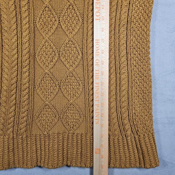 LL Bean Signature Sweater Womens Small Cable Knit Fisherman Tunic V-Neck Mustard - Picture 10 of 11